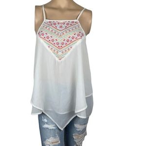 Handkerchief White Embroidered Floral Tank